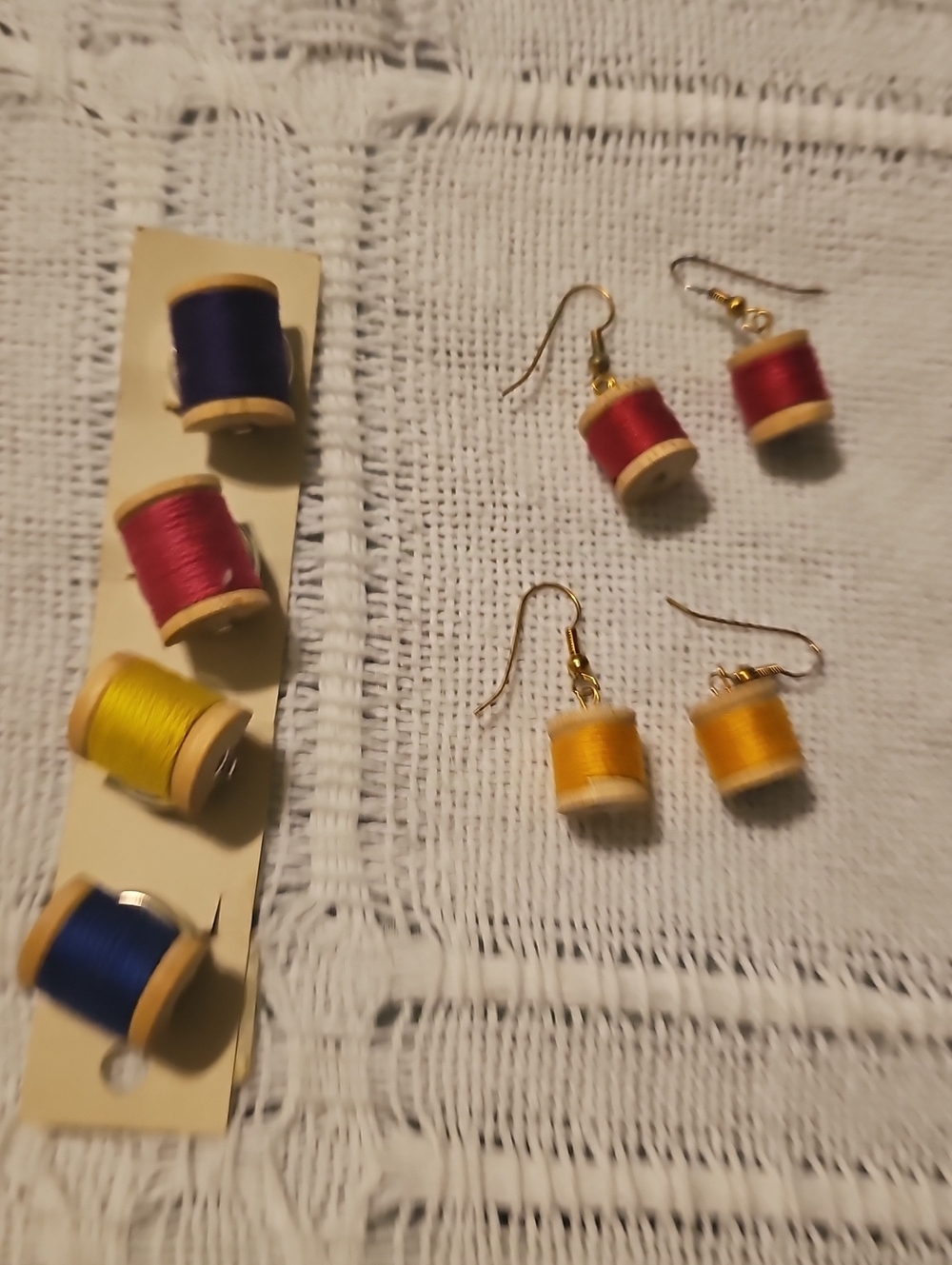 Nwt Vintage Thread Spool Earrings Button Covers Sewing